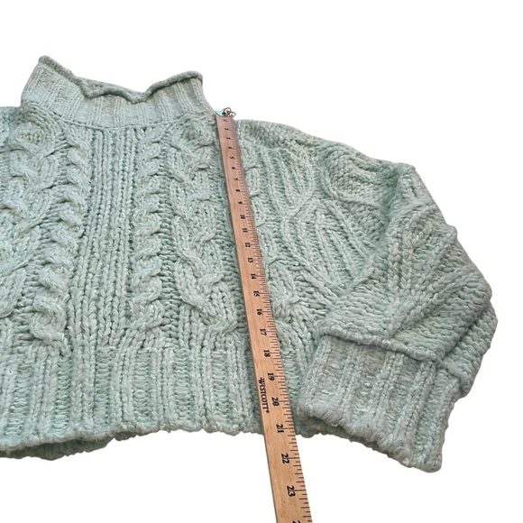 Anthropologie Chunky/Cable Knit Sweater Light Mint Green-Crop-Oversize-Medium - Picture 3 of 11